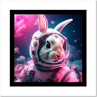 Vaporwave Retrowave Synthwave Bunny - Astronaut - Rabbit - Space Fantasy Illustration Posters and Art
